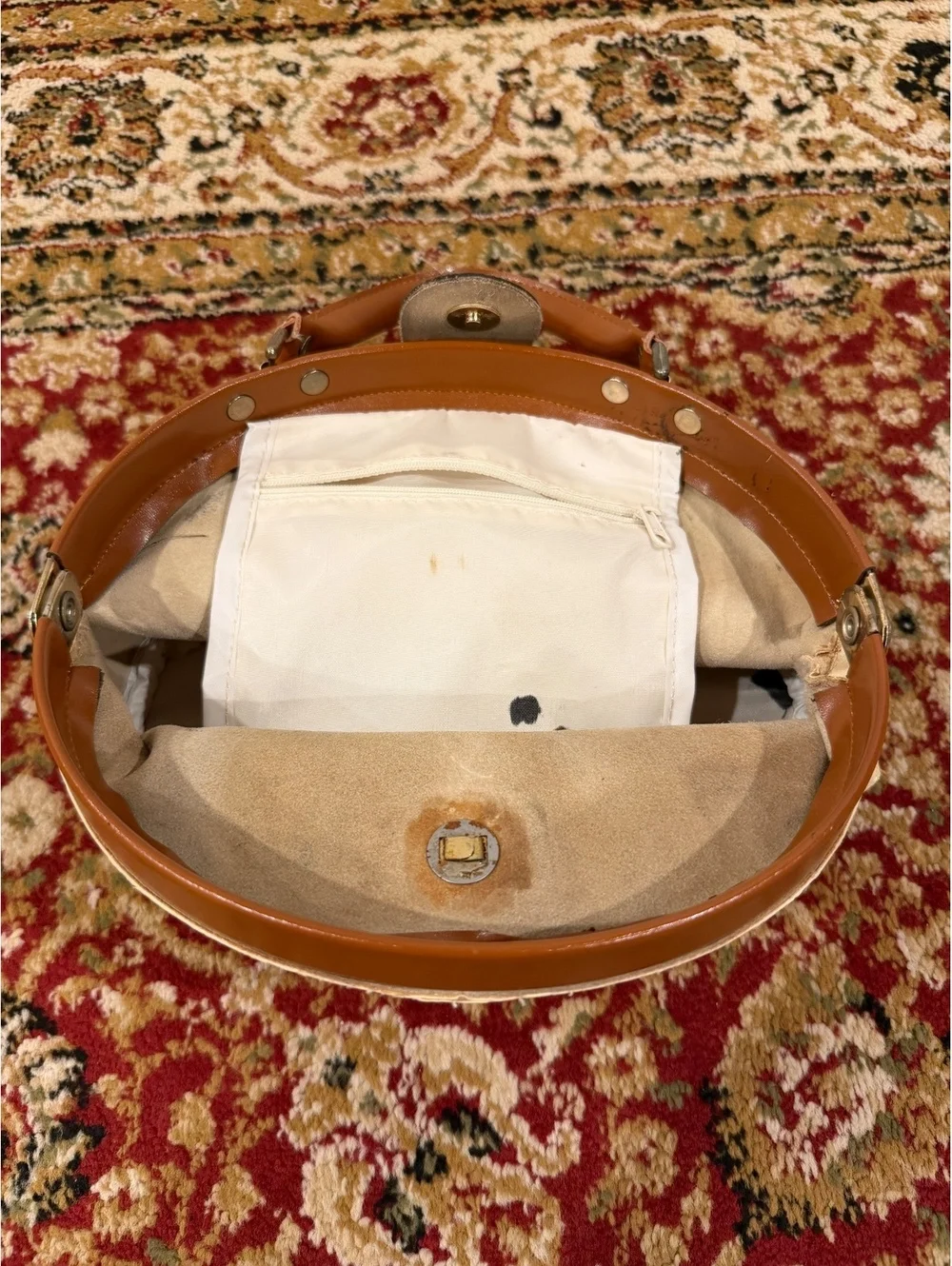 Dooney & Bourke Vintage Cream and Brown Leather Cosmetic Bag